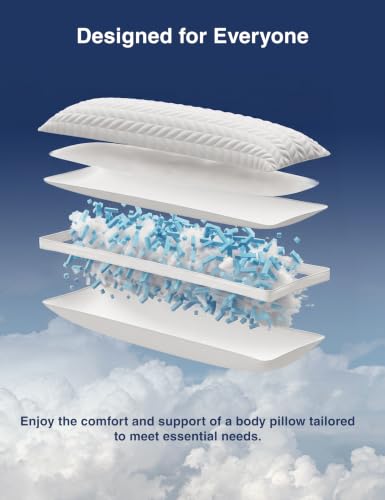 Long Body Pillow for Adults - White Firm Adjustable Memory Foam Support - Side Sleeper Bed Pillow
