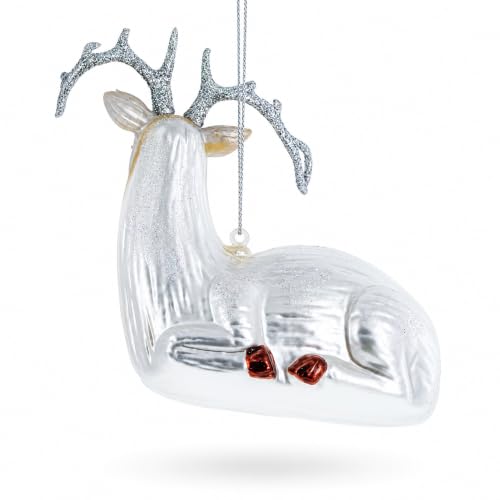 White Deer Glass Christmas Ornament - Handcrafted Holiday Decor