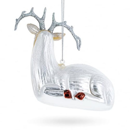 White Deer Glass Christmas Ornament - Handcrafted Holiday Decor