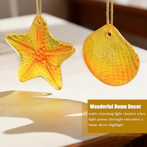 18Pcs Golden Glass Sea Shell Starfish Ornaments for Beach Party Decor