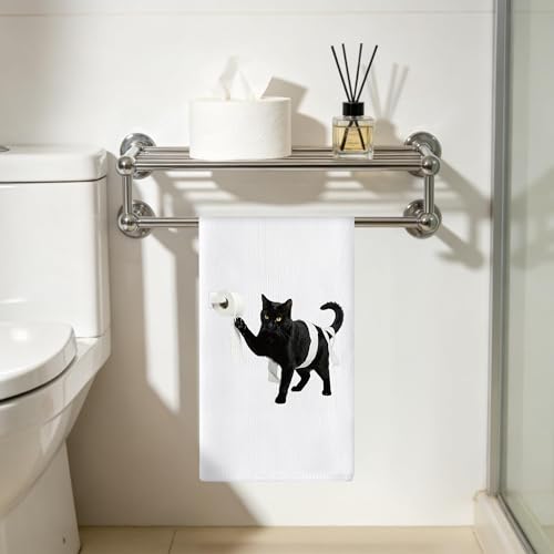 Black Cat Hand Towels 6 Pack - Decorative Microfiber Kitchen & Bathroom Cloths