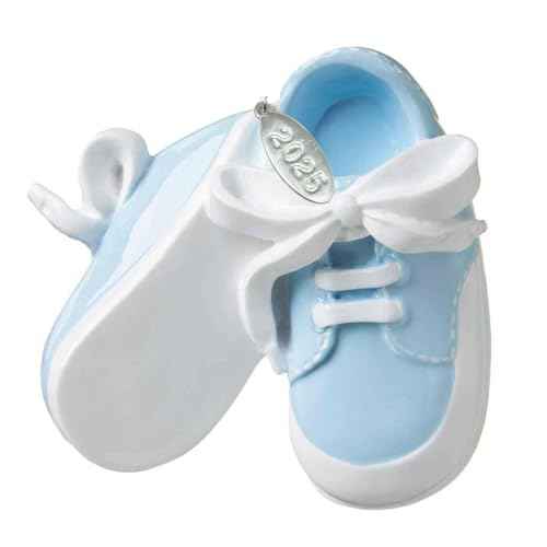 3" Baby Boy Shoe Ornament Babys First Christmas Ornament 2025 Blue Baby Booties - Can Be Personalized at Home - with Gift Box