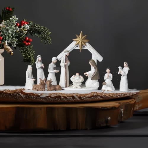 Large Nativity Scene Set - 12 Pcs Resin Miniature Holy Family Religious Christmas Decor
