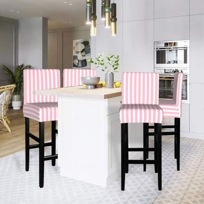 Pink and White Stripes Bar Stool Covers Set of 2 - Elastic, Washable, Counter Height Kitchen Decor