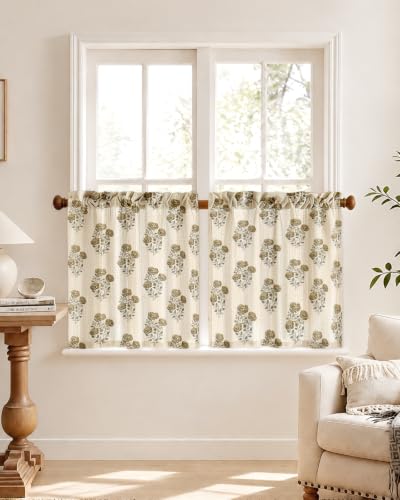 Kitchen Tier Cafe Curtains 28W x 24L Taupe Floral - Pack of 2