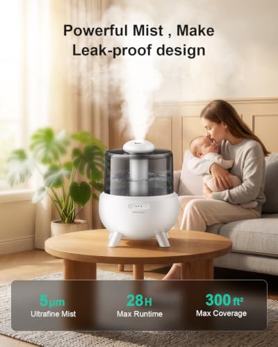 White Cool Mist Baby Humidifier for Bedroom Quiet 28H 2L Tank Aromatherapy