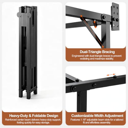 Heavy Duty Foldable Full Metal Bed Frame with Headboard Support