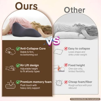 Gray Memory Foam Intimacy Pillow for Couples with Adjustable Airbag Support
