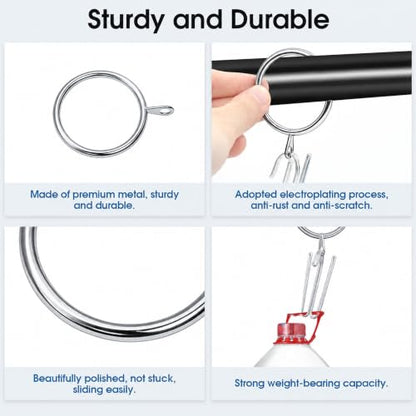 Silver Curtain Rings with 4 Prong Pinch Pleat Hooks - 38mm ID, 30 Sets - Silver & Silver