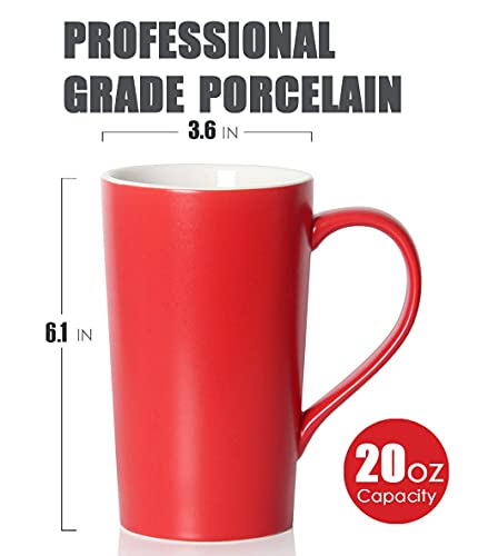 20 oz Large Coffee Mug Set with Handle - Red, Tall Ceramic Cups for Dad Men, Set of 2
