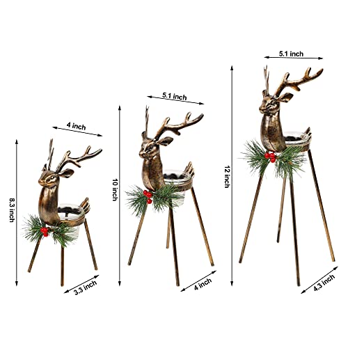 Reindeer Candle Holders Set of 3 - Christmas Tabletop Decor with Glass Votive Cups