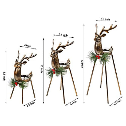 Reindeer Candle Holders Set of 3 - Christmas Tabletop Decor with Glass Votive Cups
