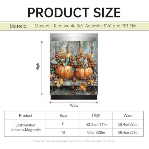 Autumn Harvest Pumpkins Magnetic Dishwasher Door Cover - 23 x 26 Inches, Fall Red Fruits Design