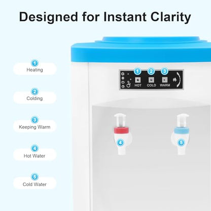 Countertop Water Cooler Dispenser with Hot Cold Room Temp Water 3-5 Gallon Capacity