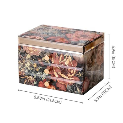 Homruilink Peony Glass Jewelry Box for Women - 3 Layer, Decorative Organizer