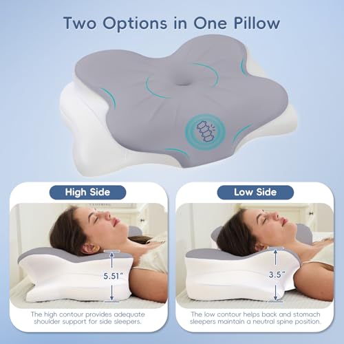 Memory Foam Cervical Neck Pillow with Dual Height Support - Grey