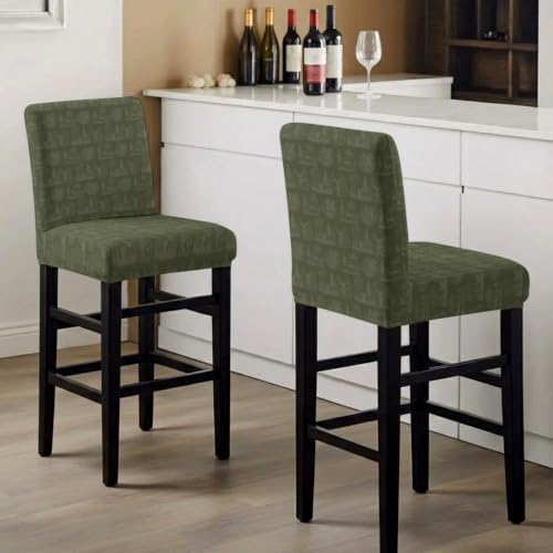 Christmas Bar Stool Cover Set of 4 - Dark Green Farmhouse Deer & Pine Trees - Removable & Stretchable Pub Counter Chair Slipcovers with Backs - Variation: Green / 4pcs