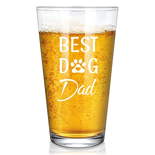 Transparent Dog Dad Beer Glass - Funny 15oz Gift for Fathers Day, Birthday, Christmas, Retirement, Anniversary