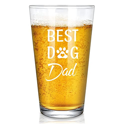 Transparent Dog Dad Beer Glass - Funny 15oz Gift for Fathers Day, Birthday, Christmas, Retirement, Anniversary