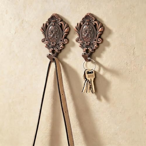 Vintage Wall Hooks - Antique Copper Zinc 2-Pack with Rose Pattern