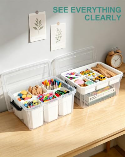 NUMIFUN 17QT Clear Storage Bins with Lids & Dividers - Black Buckle
