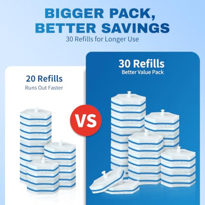 Vacplus Toilet Wand Refills 30 Count - Disposable, Clorox Compatible, Blue & White