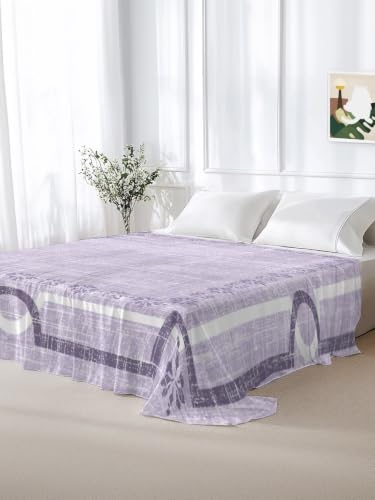 California King Flat Sheet Lavender Linen Border Microfiber Bedding - All Season