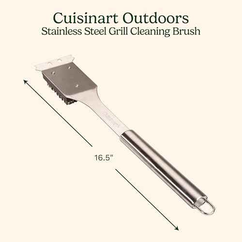 Cuisinart Stainless Steel 16.5" Long Handle Grill Cleaner Brush and Scraper for BBQ, Griddle, Grills, Cookout Tool, Grill Brush for Outdoor Grills BBQ Accessories