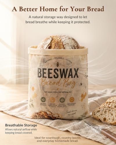 White Beeswax Bread Bag for Sourdough & Artisan Bread Storage - 1 Pack