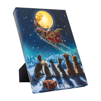 Lighted Fiber Optic Canvas Wall Art Santa Over Moon 8x6 Inch - Festive Holiday Decor
