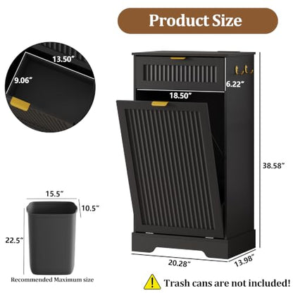 13 Gallon Tilt Out Trash Can Cabinet with Deodorising Function - Black / 20.28"W x 13.98"D x 38.58"H