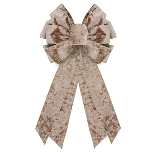 Christmas Wreath Bow Large Champagne Velvet Bow 20 x 11 Inches Farmhouse Holiday Decor