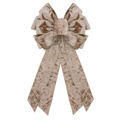 Christmas Wreath Bow Large Champagne Velvet Bow 20 x 11 Inches Farmhouse Holiday Decor