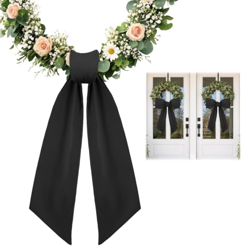 Black Wreath Sash for Front Door - 2 Pcs Embroidery Blank Polyester Twill