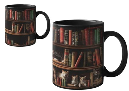 Heat Sensitive Cat Mug - Funny Book Lover Gift for Bookworms, 12oz