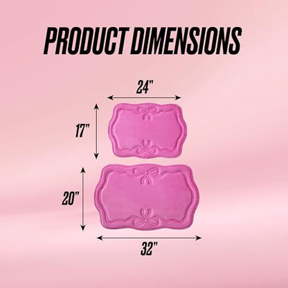 Juicy Couture Quilted Memory Foam Bath Mat Set - Scalloped Ribbon Border Hot Pink, 17x24 & 20x32 Inches
