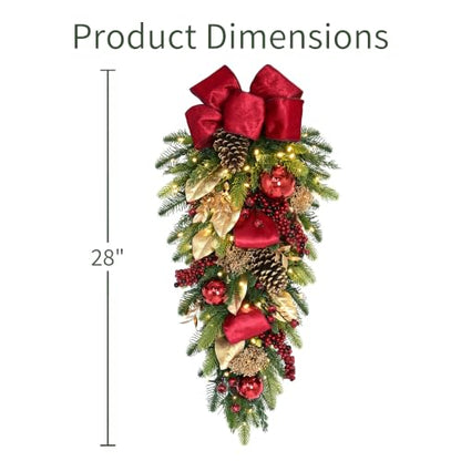 Pre-Lit Christmas Swag with Decorated Greenery and Warm White LED Lights - 28 inch