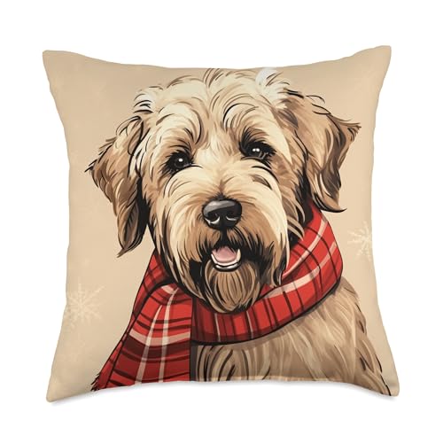 Christmas Dog Throw Pillow - Soft Coated Wheaten Terrier Plaid Scarf 18x18