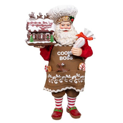 Holiday Santa Decor - Chef Santa Gingerbread House Figurine 10.5"