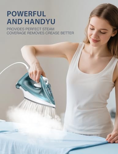 1500W Steam Iron with Ceramic Soleplate Auto-Off Safety & Large Water Tank