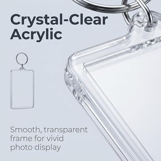 4Pcs Clear Plastic Photo Frame Keychains Rectangle Shapes for Photos