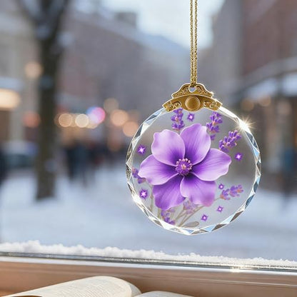 Purple Floral Crystal Christmas Ornament 2.75" Hanging Decor - YouerCrystal