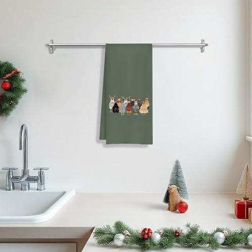 Christmas Farmhouse Chicken Kitchen Towels - Farmhouse Chicken Dish Towels, Lady Mom & Chicken Lovers Gift, 16x24 Inches - A18