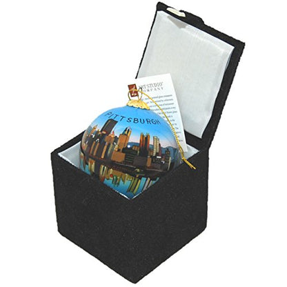 Pittsburgh Skyline Hand Painted Glass Christmas Ornament - Art Studio, Gift Box Included