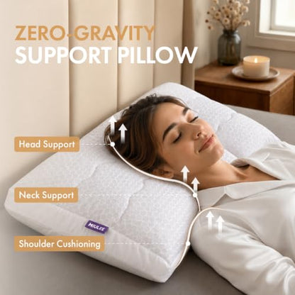 MIULEE Cooling Adjustable Bed Pillow - Standard Size Down Alternative Pillow, Travel & Sleep Support