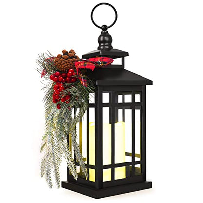 Vintage Metal Christmas Candle Lantern with LED Light - Black - 2
