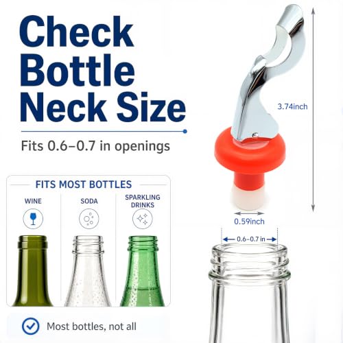 6 Pack Wine & Soda Bottle Stopper Caps with Fizz Keeper & Lever Opener - Assorted Colors