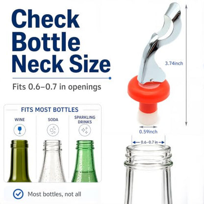 6 Pack Wine & Soda Bottle Stopper Caps with Fizz Keeper & Lever Opener - Assorted Colors