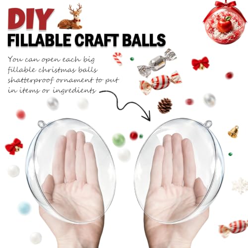 Large Clear Christmas Ornaments Balls - Fillable 6.3 Inch Jumbo Set of 4 - DIY Holiday Decor