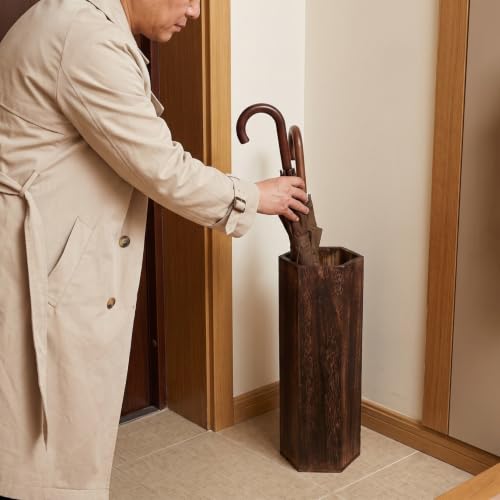 Rustic Wooden Umbrella Stand - Large Capacity Indoor Barrel Shape Organizer